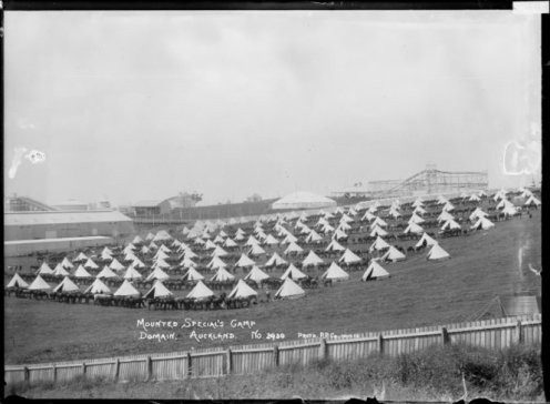 Massey's Cossacks or 'mounted specials' camped in the Auckland Domain 1913